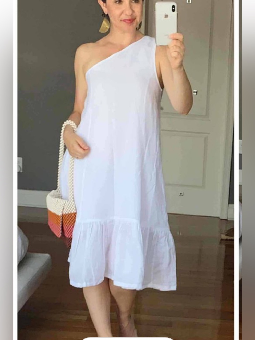 Voloshin The Mom Edit Tate Dress Linen White Midi One shoulder  Relaxed Fit XL